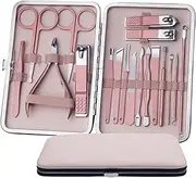 Pink Stainless Steel Manicure Set Portable Fashion Box Adult Pedicure Beauty Tools (18-Piece Set) Nail Clipper Set