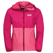 Jack Wolfskin Rainy Day Girls Jacket Pockets High-vis Waterproof Hooded Zip Kids