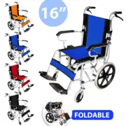 16 inch Foldable Wheelchair for Elderly Disabled Park Brakes Lightweight Soft