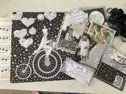 Junk Journal insert lot Cards, Pockets, Ephemera black& white