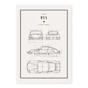 Classic Car Blueprint - Porsche 911 A1 Poster Print