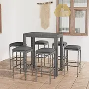 Patio Furniture Sets 7 Piece Garden Bar Set with Cushions Poly Rattan Grey