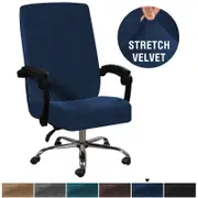 Velvet Plush Stretch Office Chair Covers with Armrest Cover, Non-Slip Thick Computer Office Chair Cover - Navy