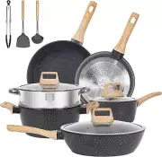 12 Pcs Pots and Pans Set, Nonstick Cookware Sets Black Granite Induction Cookwar
