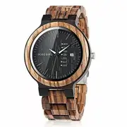 Men's Wooden Watch Analog Quartz Lightweight Handmade Sandalwood (Black)