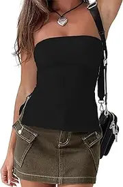 [MISSACTIVER] Women Y2K Strapless Backless Tube Tops Sexy Off Shoulder Side Split Bandeau Going Out Tank Tops