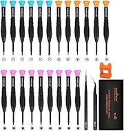 HORUSDY Mini Screwdriver Set, Set of 24 Pieces Magnetic Small Phillips/Slotted/Torx Star Screwdrivers, Precision Screwdriver Set for Repairing Eyeglass Phone Watch, Orange, Blue, Pink