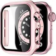 Laser Carving Case Compatible for Apple Watch 45mm 41mm 44mm 40mm 42mm 38mm with Tempered Glass Screen Protector Hard PC Case Bumper Compatible for Apple Watch Series 7 6 SE 5 4 3 2 1
