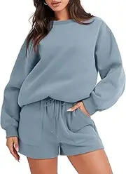 [ANRABESS] Women 2 Piece Outfits Sweat Shorts Sets 2024 Oversized Casual Lounge Matching Set Sweatsuit Tracksuit Clothes