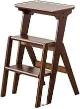 Evolvcar Foldable Ladder Stool, 3-Stage Ladder Bandwidth Anti-Skid Pedal, Household Solid Wood Folding Thickened Climbing Wooden Ladder Stool (Walnut-3 Floor Stool)