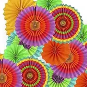 Adorox Set of 12 Vibrant Bright Colors Hanging Paper Fans Cinco De Mayo Mexican fiesta Southwestern Rosettes Party Decoration for Holidays 8" 12" 16" Various Sizes Fiesta (2 pack)