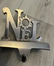 NOEL Stocking Hangar Holder Christmas Fireplace Mantel Hook Pewter Color Metal