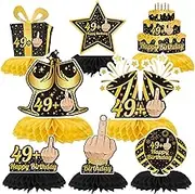 Refavor Funny 50th Birthday Decorations - 8PCS Over the Hill 50th Birthday Decorations I Am 49 Plus Middle Finger Honeycomb Centerpiece Decorations Black Gold 50th Party Table Decor Supplies