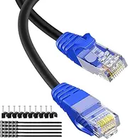 Aimyzii Cat6 Outdoor Ethernet Cable(25 Feet) Heavy Duty Outdoor Grounded Waterproof Buried-able UV Resistant Network Cord,RJ45 Patch Cable Support Cat6,Cat5E,Cat5-Include 25 Ties and 50 Cable Clips