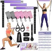 Pilates Bar, Pilates Bar Set with 3 Pairs of Resistance Bands (20/25/30 lbs), Metal Adjustment Buckle & Training Poster, Pilates Sculpture Fitness Bar for Home Gym Workout Equipment (Women)