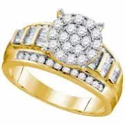 10kt Yellow Gold Round Diamond Cluster Bridal Wedding Engagement Ring 1 Ctw