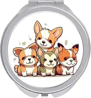 RTSEBVN Travel Makeup Mirror Portable Pocket Mirror Foldable Cute Corgi Puppy Printing Compact Mirror for Women Gifts