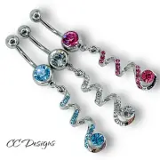 14g pink white blue sparkle twist dangle Belly Ring B
