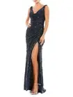 Mac Duggal Ieena Couture Midnight Blue Sequin Sleeveless Long Formal Dress SZ 4