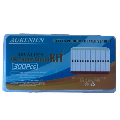 AUKENIEN 1W Zener Diode Assortment Kit 300pcs – 30 Values 1N4728–1N4758