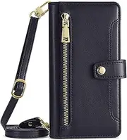 [Yienning] Crossbody Wallet Case for Oppo Find X5, Soft PU Leather Phone Case with Card Holder, Snap Shoulder Strap Zipper Pocket Purse Bag Phone Case Fit for Oppo Find X5 Black