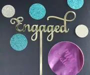 'Engaged' Cake Topper -gold rose & silver mirror ACRYLIC - engagement hens party