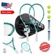 Premium 27" Pre-Strung Tennis Racket Set for Adults - Includes 2 Rackets & Balls