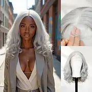 Synthetic Lace Wig Body Wave Style 30 inch Black Middle Part 13x6 Lace Front Wig Women's Wig Silver grey