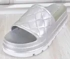 New J/SLIDES Women's EVA STUD Quilted Platform Wedge Pool Slides Size 10 SILVER