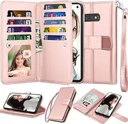 Njjex Galaxy S10E Wallet Case, For Samsung Galaxy S10E 5.8" 2019 Case, PU Leather [9 Card Slots] ID Credit Holder Folio Flip Cover [Detachable][Kickstand] Magnetic Phone Case & Wrist Strap [Rose Gold]