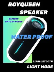 ROYQUEEN Bluetooth Speaker with LED Light,Portable bluetooth speaker with IPX7 Waterproof, Bluetooth 5.3, 20H Battery Life, 360o HD Stereo Sound
