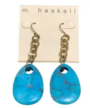 Miriam Haskell Semi Precious Turquoise Drop Dangle Earrings Goldtone NEW NWT