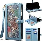 for iPhone 6 Plus/6S Plus Case,for iPhone 7 Plus/8 Plus Wallet Case,Colourful PU Leather Stand Flip Cover with Wrist Strap[RFID Blocking][10 Card Slots+Cash Bag]-Blue
