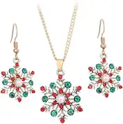[JEWEDECO] Snowflake Christmas Jewelry Set Women's Earrings and Necklace Snowflake Pendant Necklace for Festive Occasions