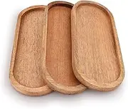 Samhita Mango Oval Wood Tray Set of 3, Serving Board Perfect for Food Holder/BBQ, Serve Cheese, Sushi, Holiday Snacks, and More. (12'' x 5'' x 0.75'')