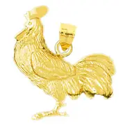 14K Gold Big Comb Rooster Pendant