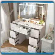 Dressing Table With Large Smart Lighted Mirror 7 Drawer Makeup Table Vanity Desk