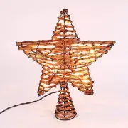 Brizled Christmas Tree Topper, 12-inch Rattan Star Treetop with 10 Warm White