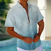Men's Gradient Tropical Palm Leaf Summer Hawaiian Shirt Button Up Shirt Aloha Shirt Short Sleeve Hawaiian Holiday Beach Wear Summer Spring Turndown 3D Print Co