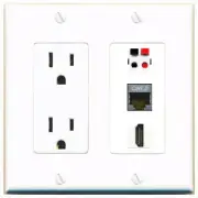3 Port Power Outlet Cover Plug Jack UL 2 Gang CAT7 HD SPEAKER Wall Plate