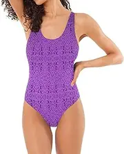 [RPLIFE] Elegant Purple Athletic Bathing Suit, Backless Bathing Suits for Women Trendy One-Piece Swimsuit