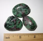 3 TUMBLED POLISHED NATURAL 1"- 1.2" RUBY & ZOISITE CRYSTAL STONES ~ 53.8grams *A