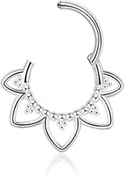 [Lantine] 16 g Septum Piercing Minimalist Lotus Flower Gold/Steel Colour Hinged Segment Clicker Daith Piercing Surgical Steel Conch Tragus Rook 8 mm 10 mm