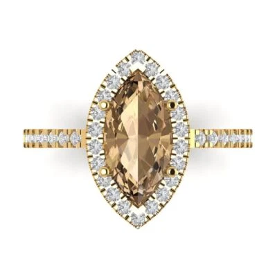 2.38Ct Marquise Cut Champagne Gemstone Solid Gold Halo Engagement Promise Ring