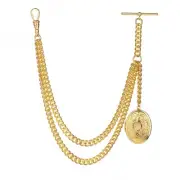 Handmade in The UK Gold Colour Single Albert Pocket Watch Chain with Locket P...