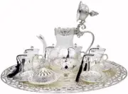 Traditional Ottoman Style Turkish Tea Set for 6 (Silver)