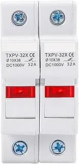 POWTAXBJGD 2P Parallel DC Fuse Holders Solar PV 10 x 38 mm DC 1000 V Fuse Base Solar Photovoltaic System Protection Short Circuit Protector GPV (2P with LED)