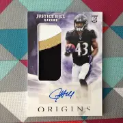 Justice Hill #127 Ravens SP RC AUTO Jersey patch 3 colors - 2019 panini Origins