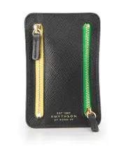 Black Leather Contrast Zippers Pouch
