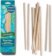 [Bambu] Pack of 24 - Disposable Bamboo Straws, Biodegradable Eco Friendly Products, Single Use Bamboo Straws, Wilt Free and Strong Compostable